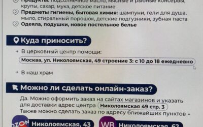 Сбор продуктов питания, средств личной гигиены и бытовой химии для беженцев и пострадавших мирных жителей в зоне СВО продолжается!
